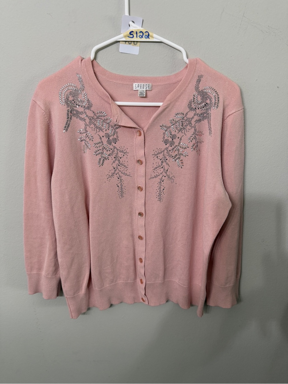 Spense Dusty Pink Button-Front Cardigan with Silver Embellishment